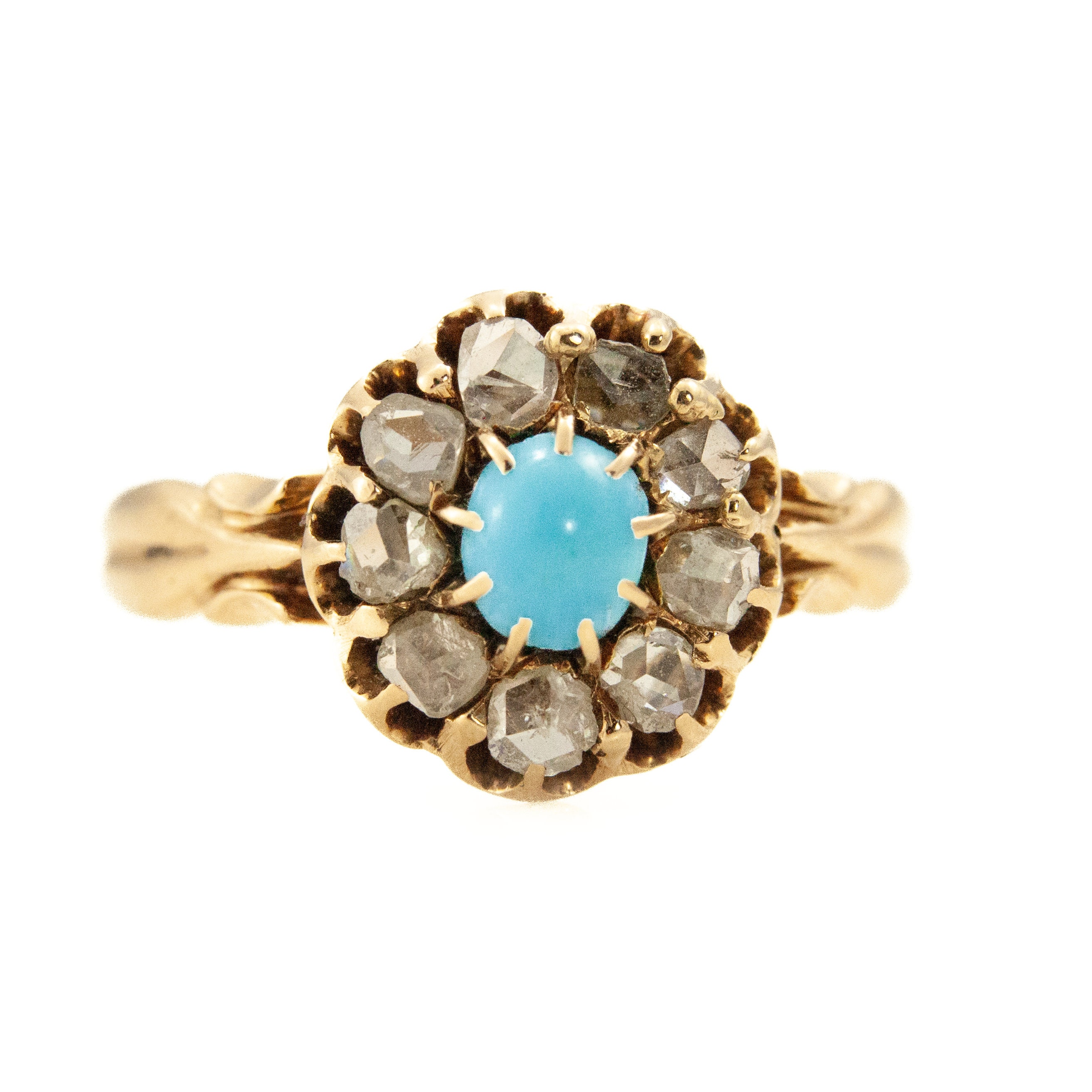 Victorian Antique Turquoise and Rose Cut Diamond Ring in Gold (NO