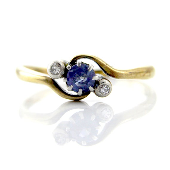 Sapphire and diamond ring, sapphire three stone ri