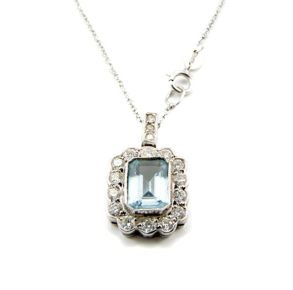 Aquamarine Diamond Pendant, Aquamarine pendant, Aq