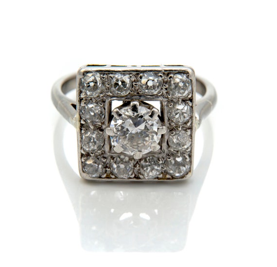 Art Deco Diamond Ring, Square Diamond Cluster Ring