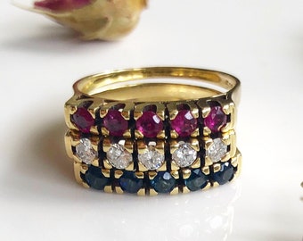 Vintage Diamond Stacking Ring, Ruby Sapphire Diamond Ring Set, Diamond Stacking Ring, Diamond Eternity Ring