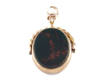 Antiker drehbarer Anhänger aus 9-karätigem Gold, drehbare Halskette mit Karneol-Charm