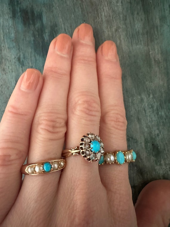 も*も様 アンティーク　9ctゴールド　ターコイズ＆ダイヤモンドリング ストア も*も様 アンティーク 9ctゴールド ターコイズ＆ダイヤモンド