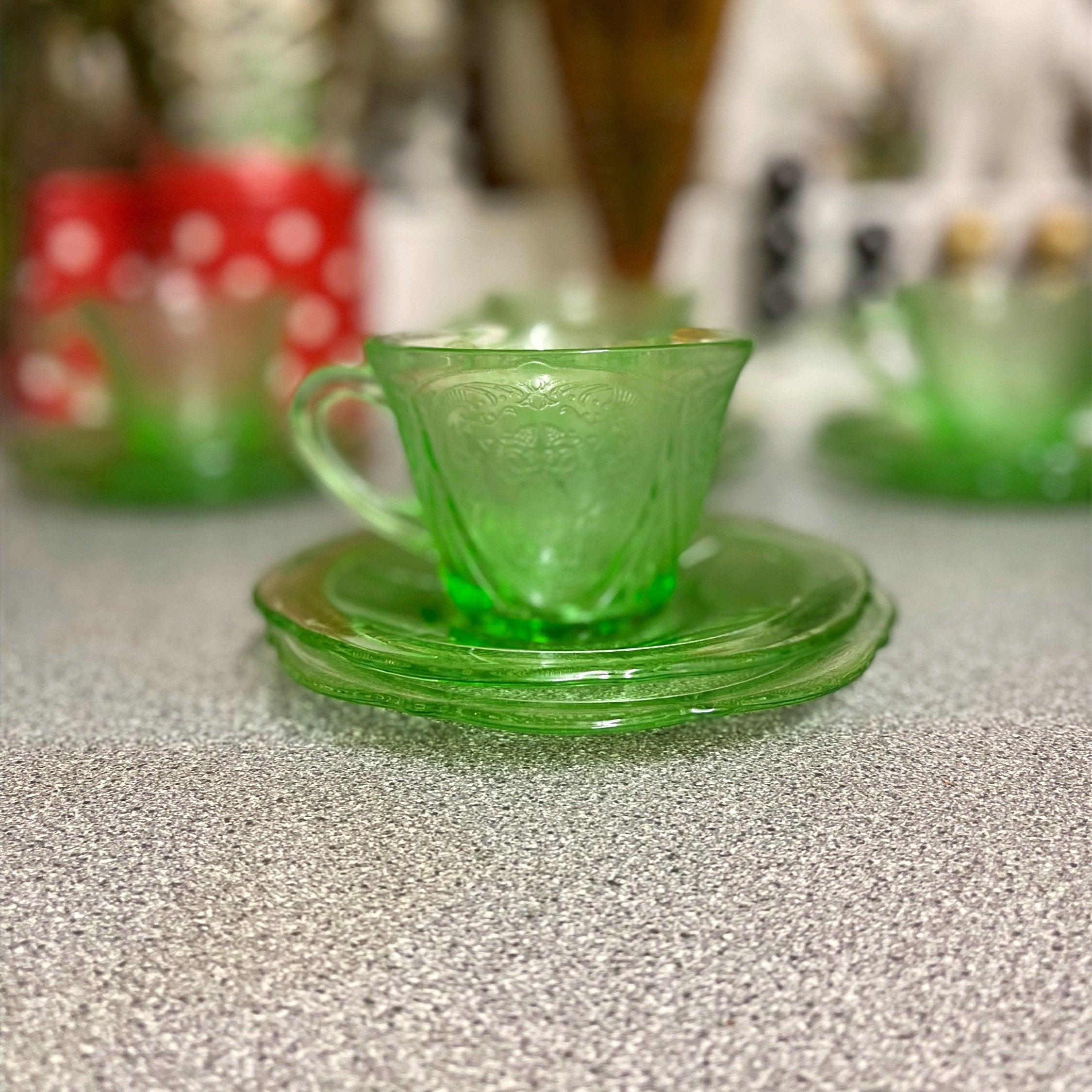 Glass Tea Cup Set of 4 - Floral Embossed Large Glass Cup | Nestasia