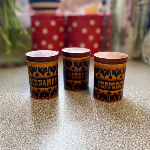 Vintage Hornsea Heirloom Brown Teak Spice Jars