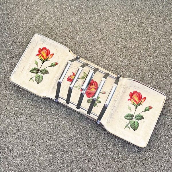 Vintage Stylecraft Midwinter Rose Marie Porcelain 4-Slice Toast Rack