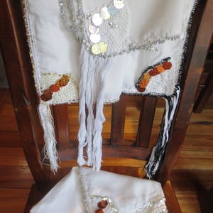 Silver sequined square headkerchief for traditional Greek costume image 4