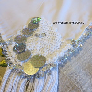 Silver sequined square headkerchief for traditional Greek costume image 1