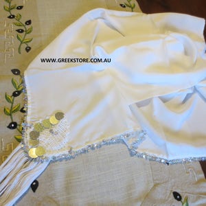 Silver sequined square headkerchief for traditional Greek costume image 2