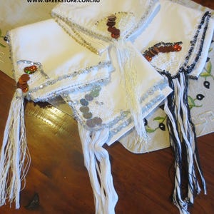 Silver sequined square headkerchief for traditional Greek costume image 5