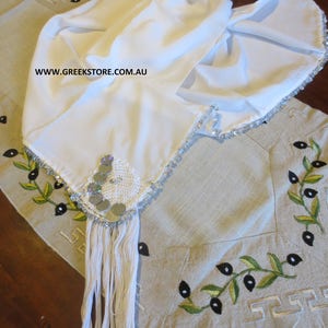 Silver sequined square headkerchief for traditional Greek costume image 3