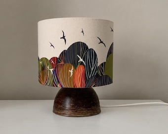 Handmade Woodland Table Lamp | Scottish Landscape Art, Seagull Treetop Lampshade