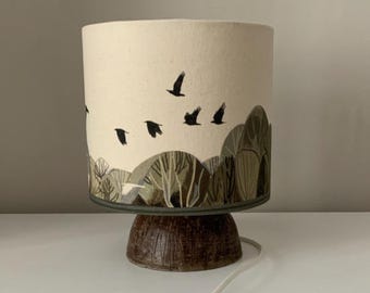 Handmade Clay Table Lamp with original Lampshade | Rustic Nature Lamp | Scottish Landscape Inspired Lighting