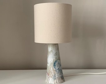 Handmade Ceramic-Style Clay Table Lamp with Cream Organic Cotton Lampshade – Cromarty Firth Inspired Design