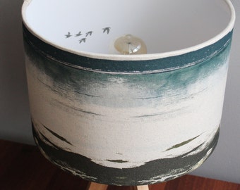 Lampshade With Shoreline and HIDDEN oystercatchers design