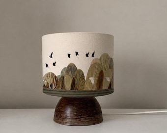 Handmade Clay  Table Lamp | Crow, Scottish Landscape Art, Rustic Nature