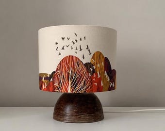 Handmade Woodland Table Lamp | Scottish Landscape Art Lampshade, Rustic Nature Lighting