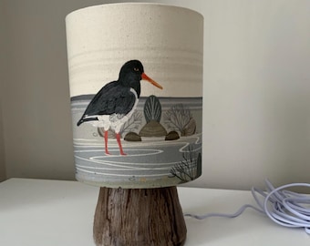 Handmade Ceramic Lamp with Oyster Catcher Design – Cromarty Firth Inspired Lampshade