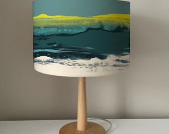 Lampshade With Shoreline and HIDDEN oystercatchers design/ Blue/Turq and Green