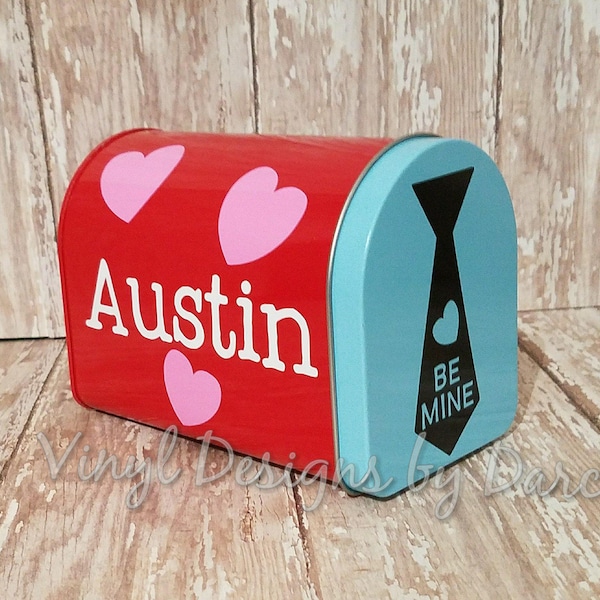 Custom Valentine's Day mailbox - Personalized kid's Valentine mail box - Mini metal tin mail box - Party favor - class gift - child gift