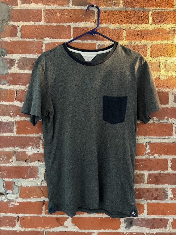 Rag & Bone, Vintage "Rag & Bone" Heather Gray Blue Ringer Varsity Pocket T-Shirt Tee Grey Cotton Soft Shirt Medium Large 80s 90s 00s NYC