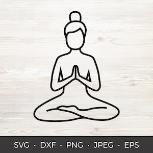 Méditation Yoga Pose SVG | Fichier de découpe numérique noir | Svg, Png, Eps, Fichier de coupe de silhouette, Jpeg, Dxf