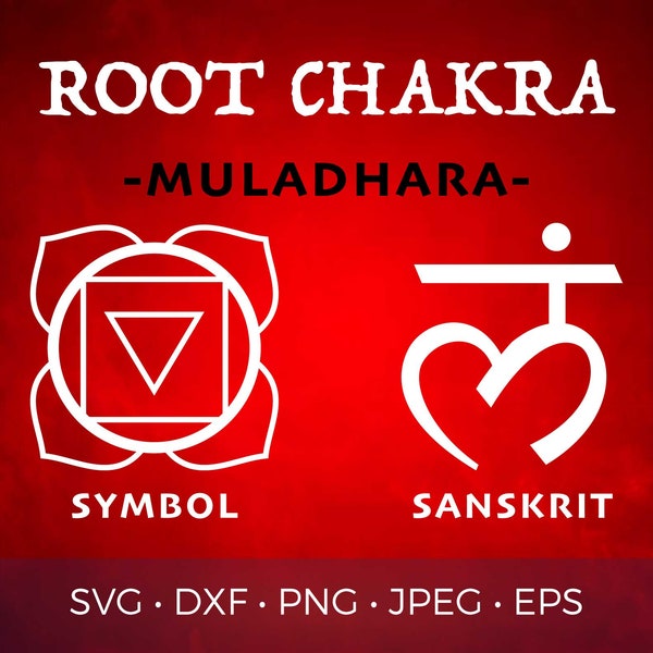 Root Chakra SVG | Muladhara Symbol & Sanskrit in Red, Black, White Instant Digital Download | Svg, Dxf, Jpeg, Eps and Png files