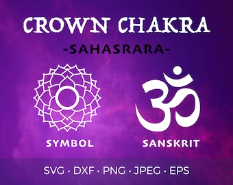 Crown Eye Chakra SVG | Sahasrara Symbol & Sanskrit in Purple, Black, White Instant Digital Download | Svg, Dxf, Jpeg, Eps and Png files