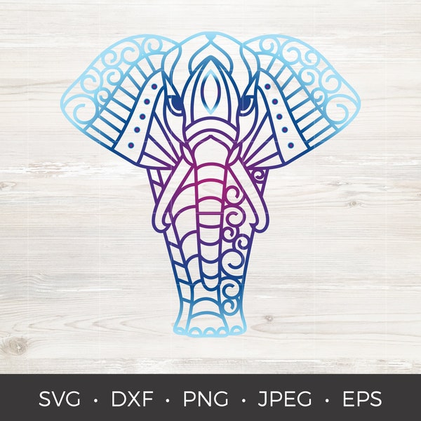 Elephant Mandala SVG | Clip Art | Gradient & Black Digital Cutting File  | Svg, Png, Eps, Silhouette Cut File, Jpeg, Dxf