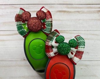 2" Christmas Magic Band Bow / Christmas Mickey Band Bow / Christmas Mini Hair Bow