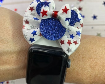 2" Red White and Blue Mini Bow/ Patriotic Minnie Mouse Magic Band Bow / Mini Hair Bow