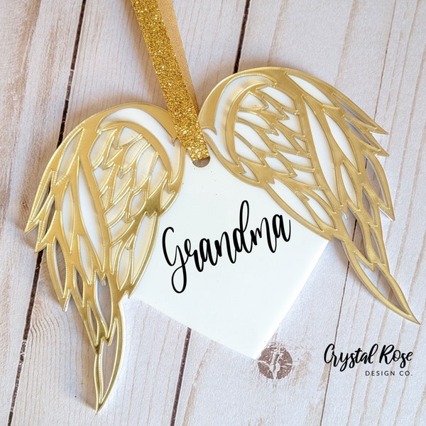 Personalized Winged Heart Angel Ornament Acrylic, Custom Ornament, Heaven Ornament, Angel Wings