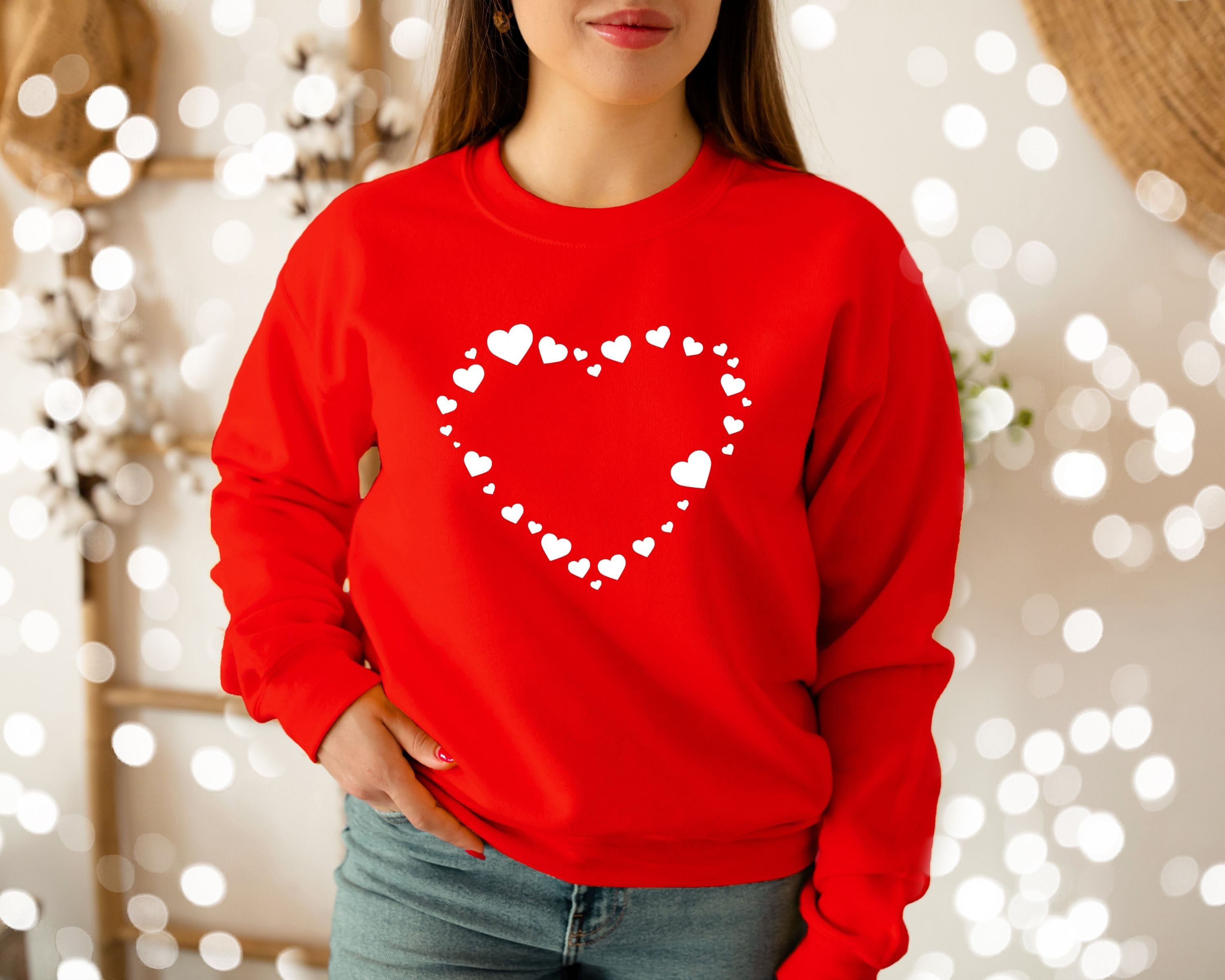 Heart Pattern Crewneck Sweater Love Heart Sweater Gift For | Etsy