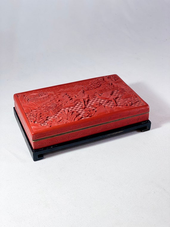 Antique Chinese Carved Red Cinnabar Lacquer Box