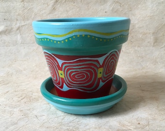 Hand Painted Decorative 4” Clay Flower Pot