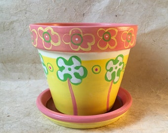 Hand Painted Decorative 6” Clay Flower Pot