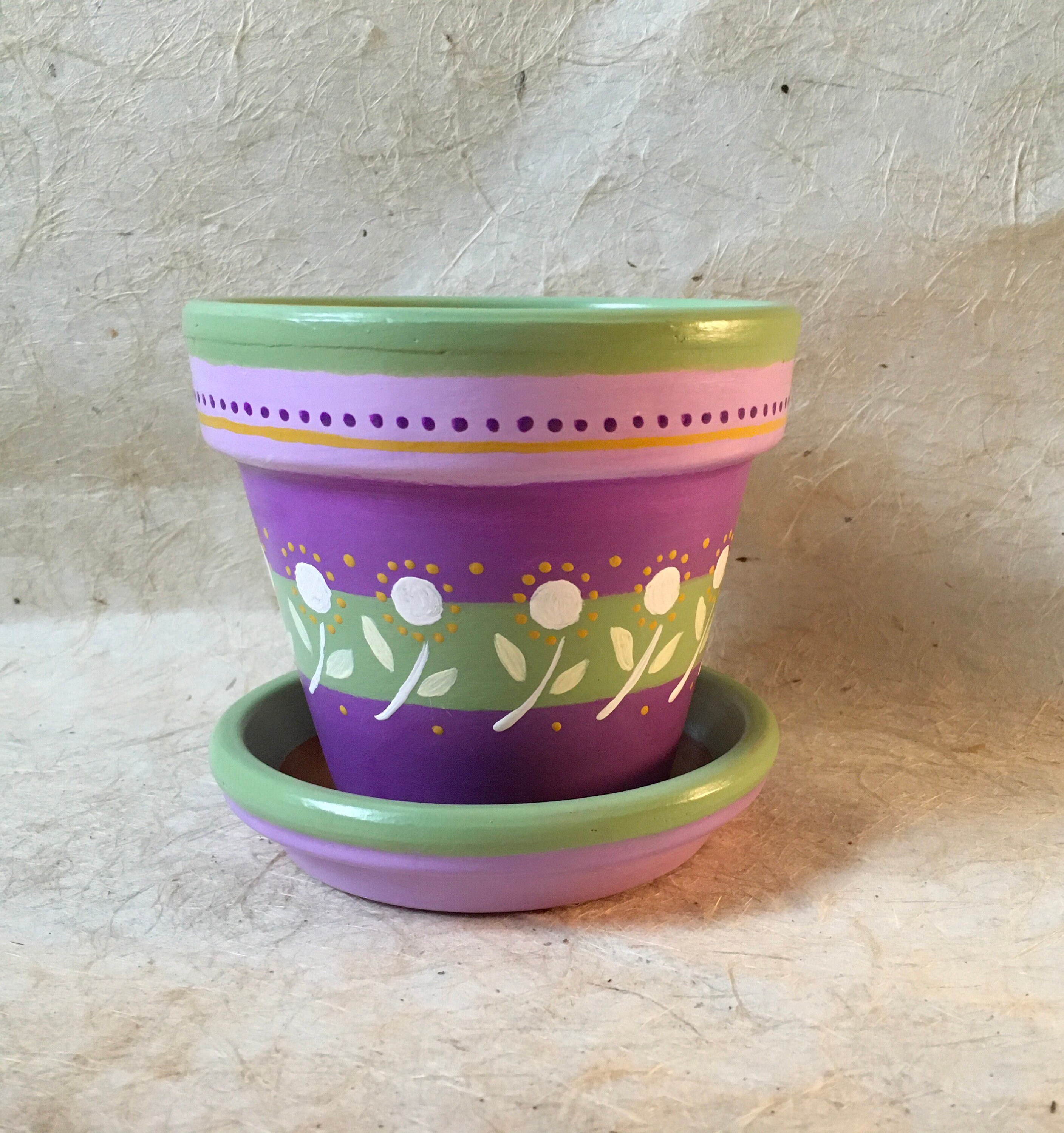 Hand Painted Decorative 4 Clay Flower Pot Etsy