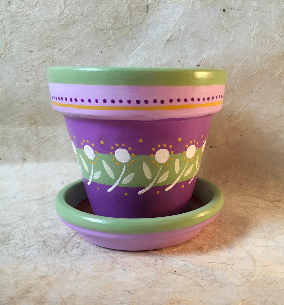 Hand Painted Decorative 4 Clay Flower Pot Etsy