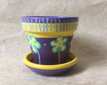 Hand-Painted Decorative 4” Clay Flower Pot