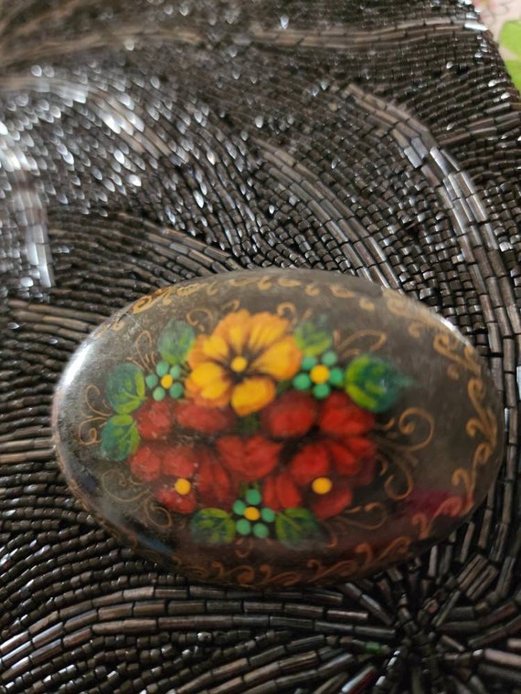 Floral Handpainted Signed Brooche