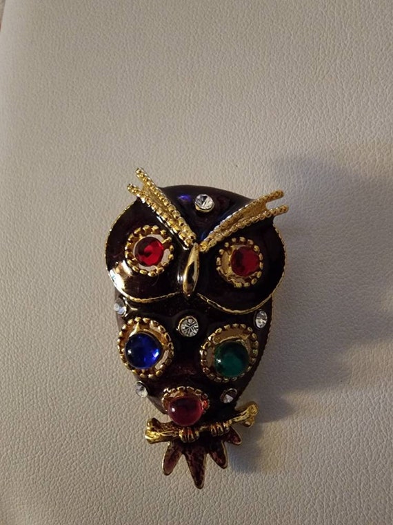 Owl Goldwash Red Enamel Brooche - image 3