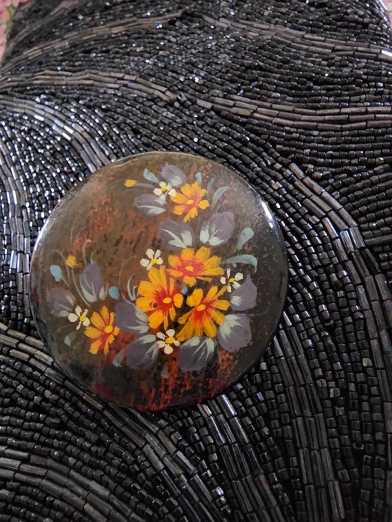 Round Russian Floral Brooche - image 1