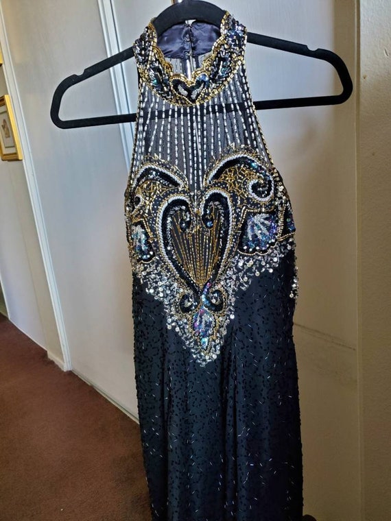 Gorgeous Black Sequined, Hand Beaded Evening Gown.