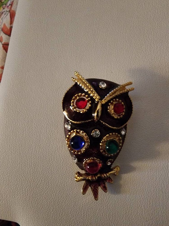 Owl Goldwash Red Enamel Brooche - image 1