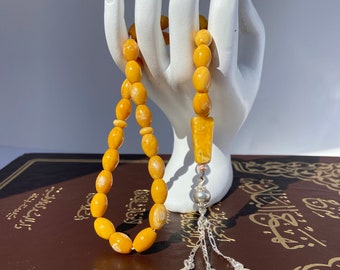 Antique Eggyolk Amber Unique Prayer Beads, Antique Rosary Beads, Tesbih