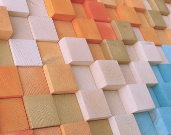 Großes 3D Bild in leuchtenden Farben für Wohnzimmer Dekor, Holz Panel für rustikale Wand Dekoration, Ombre Wand Dekor, Natur inspirierte Wand Dekoration