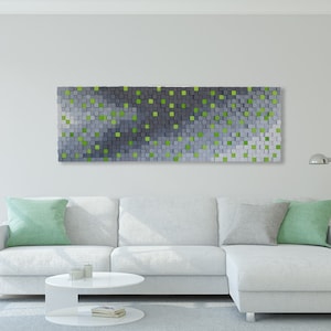 Large 3d wall art, original wooden art wall decor in gray and green, geometric decor