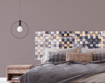 Modern Wood Headboard: Rustic Gray, White & Gold Wall Art