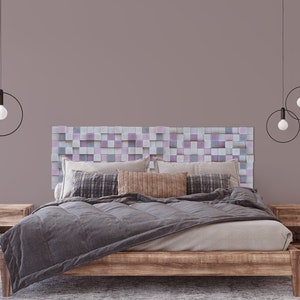 Rustic wood furniture for bedroom decor, wooden headboard for rustic room decor, large wall installation for commercial decor