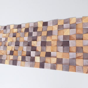 3d block wood wall art, abstract wooden wall decor for modern house, modern wood wall sculpture, brown and gold abstract wall art